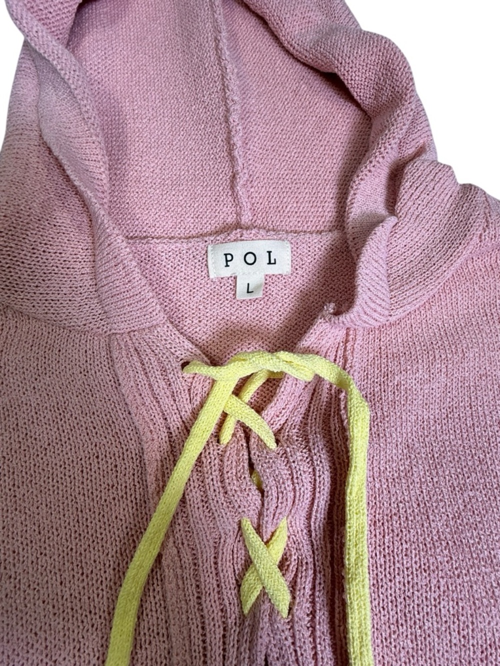 Lace-Up Star Patch Distressed Knit Hoodie pink and‎ yellow #Boho  #coquette - Picture 2 of 7